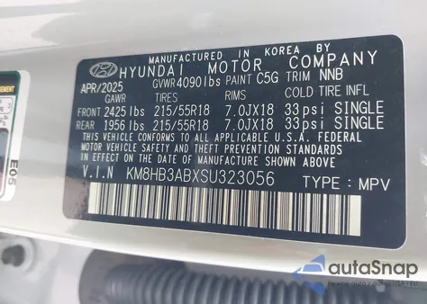2025 Hyundai Kona Sel z USA, uszkodzony, nr VIN KM8HB3ABXSU323056